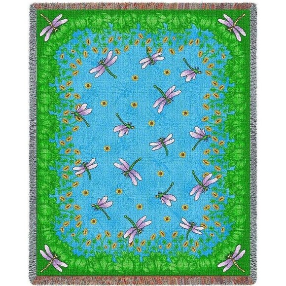 Unbranded Other - New Dancing Dragonflies Heavy Afghan Cotton Gift Throw Blanket Dragonfly Flowers